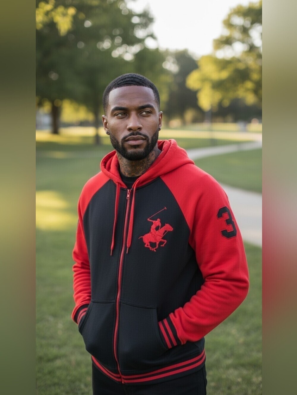Vintage SolidCore Beverly Hills Polo Club Red and Black Hoodie Size Medium